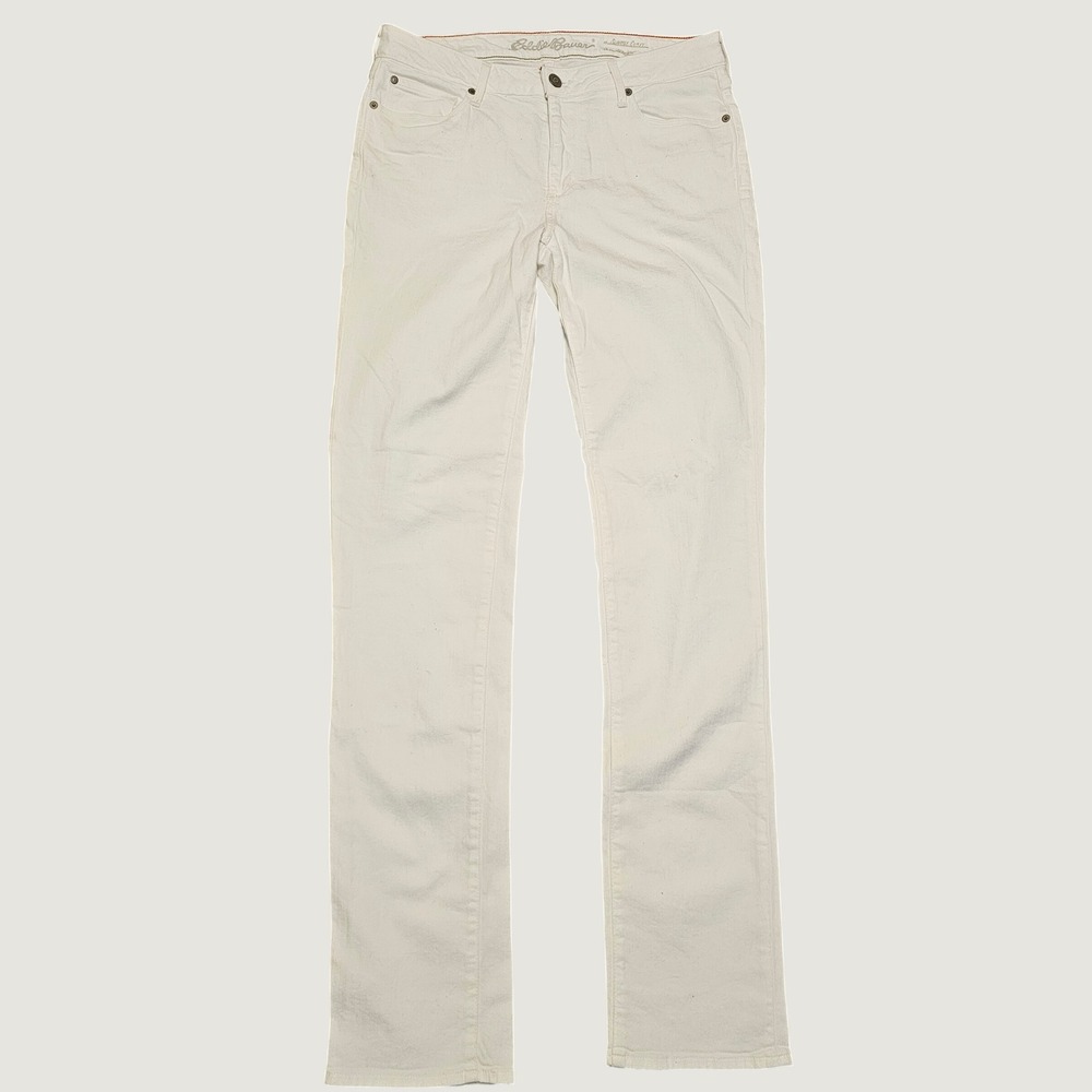 Eddie Bauer Slightly Curvy Straight Leg Jeans Off White Cream Womens 36x34.5